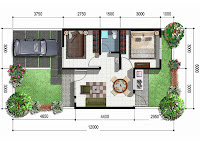 GAMBAR DENAH RUMAH TYPE-45 DAN UKURANNYA