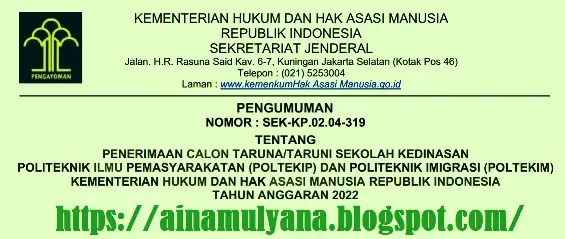 Persyaratan Pendaftaran Mahasiswa Baru POLTEKIP Dan POLTEKIM Kementerian Hukum Dan HAM Tahun Akademik 2022/2023