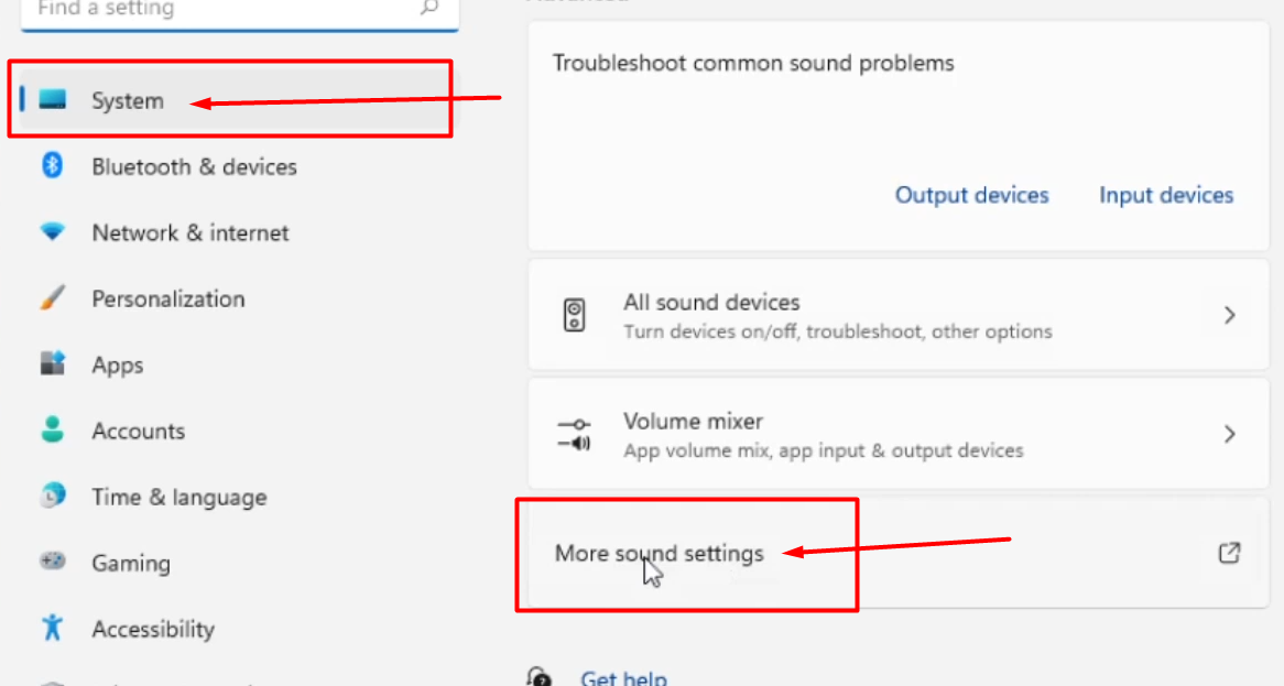 Open More Sound Settings From System Tab