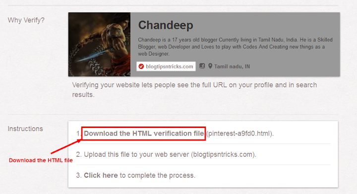 pinterest verification file download