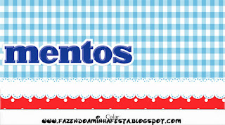 Cuadros Celestes, Rojo y Lunares Blancos: Etiquetas para Candy Bar para Imprimir Gratis.