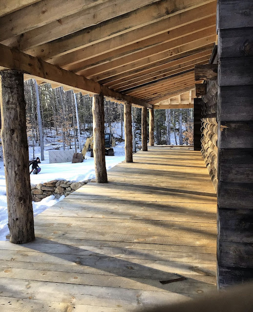 Rustic log cabin porch