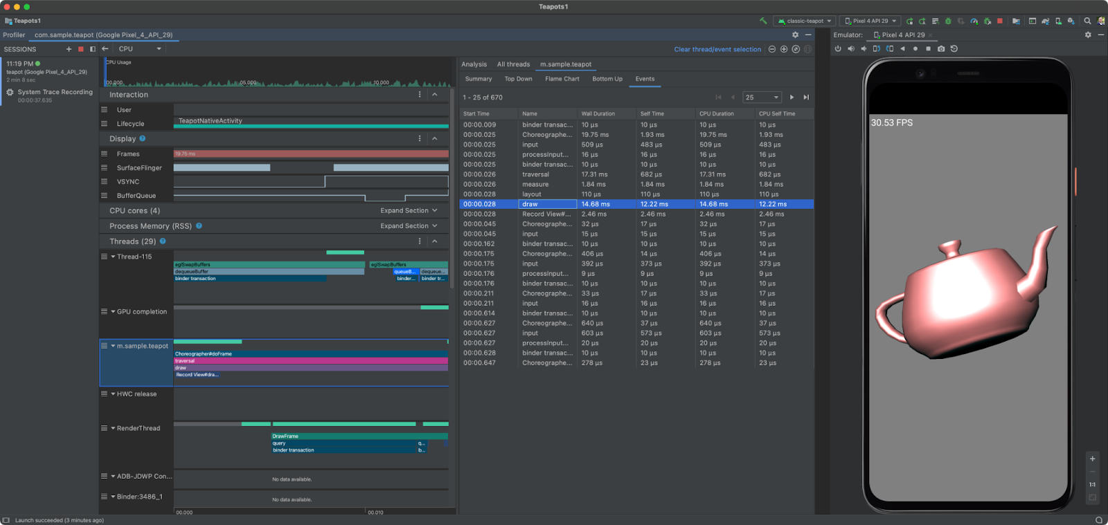 Profiler with new System Trace Events Table