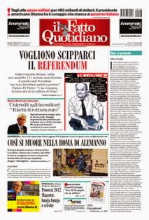 Il Fatto Quotidiano del 6 Gennaio 2012 | ISSN 2037-089X | TRUE PDF | Quotidiano | Cronaca | Politica
Il quotidiano è edito dal 23 settembre 2009. L'uscita del giornale è stata preceduta da una lunga fase preparatoria iniziata il 28 maggio 2009 con l'annuncio del nuovo quotidiano dato sul blog voglioscendere.it da Marco Travaglio.
Il nome della testata è stato scelto in memoria del giornalista Enzo Biagi, conduttore del programma televisivo Il Fatto, mentre il logo del bambino con il megafono si ispira al quotidiano La Voce, in omaggio al suo fondatore Indro Montanelli.
L'editore ha manifestato la volontà di rinunciare ai fondi del finanziamento pubblico per l'editoria e di sovvenzionarsi soltanto con i proventi della pubblicità e delle vendite, e di usufruire solo delle tariffe postali agevolate per i prodotti editoriali sino alla loro abrogazione nell'aprile 2010.