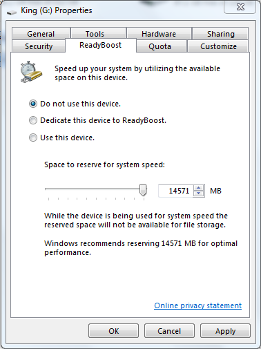 Readyboost Dialog Box