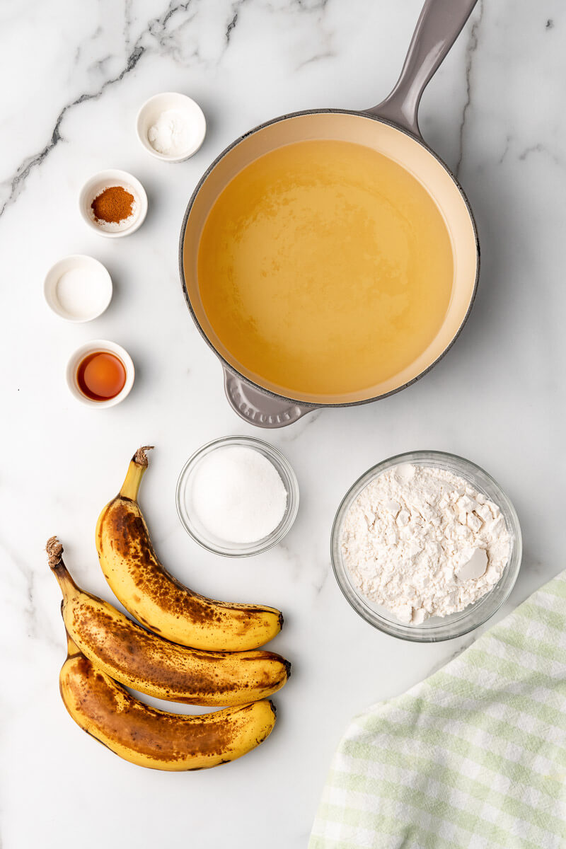 A picture of the ingredients to make Jamaican banana fritters.