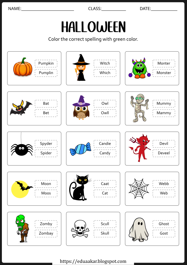 Halloween Worksheets for Kids