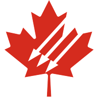 canadian maple leaf with three iron front antifascist arrows through it