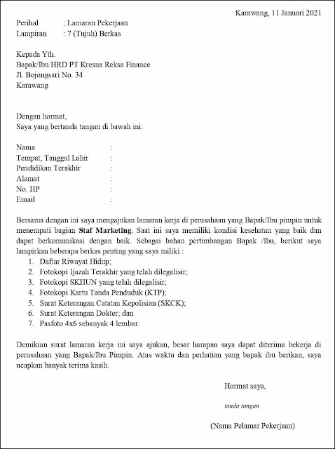 Contoh Surat Lamaran Kerja Untuk Staf Marketing Fresh Graduate Experienced Tanpakoma