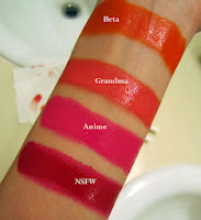 O.C.C. Obessive Complusive Cosmetics Liptars Review Anime Grandma Beta NSFW swatches