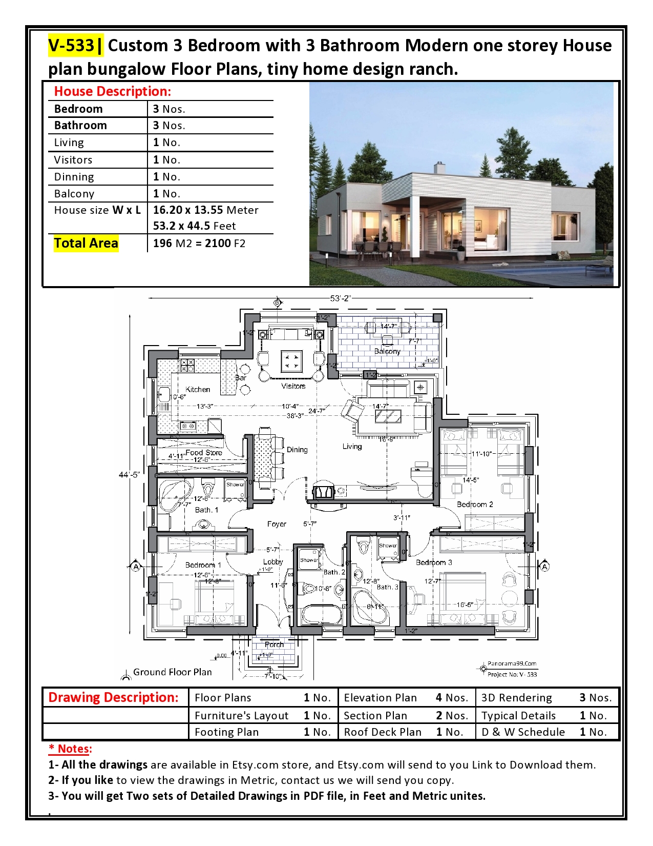 V 387 Modern House  Plans  eBook in PDF file Bungalow 