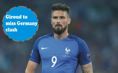 France lose Giroud for Germany clash