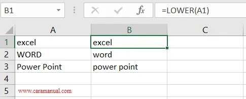 rumus lower mengubah huruf menjadi kecil di excel 2