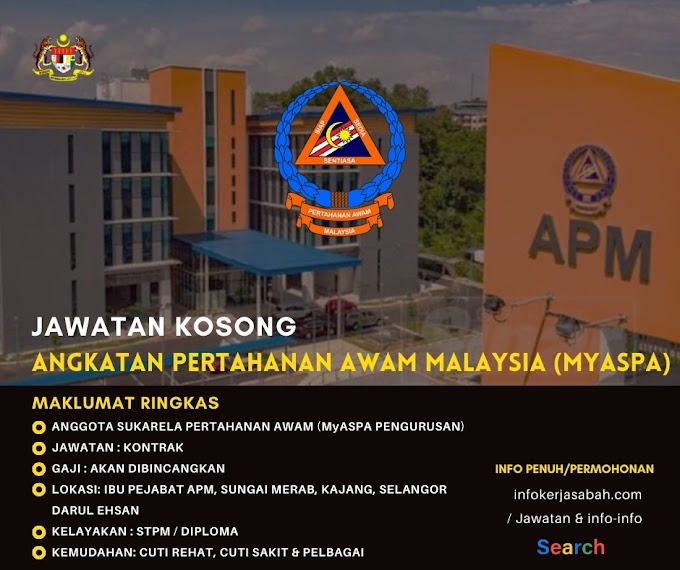 TEMUDUGA TERBUKA BAGI JAWATAN KOSONG MyASPA PENGURUSAN APM - ANGKATAN PERTAHANAN AWAM MALAYSIA