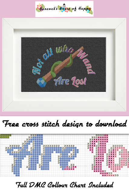 It seems I just cannot help myself with the magical pun cross stitch patterns. Not all who wand are lost but all who pun are ever so slightly ashamed of themselves. Or is that them elves? This magic wand cross stitch pattern is definitely another great use for that crazy coloured variegated floss you might have knocking around in your stash. I like the cross stitch wand here. It has a bit of bling going on.