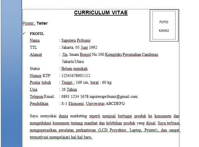 INFO LOWONGAN KERJA BANK : Cara Membuat CV Untuk Melamar 