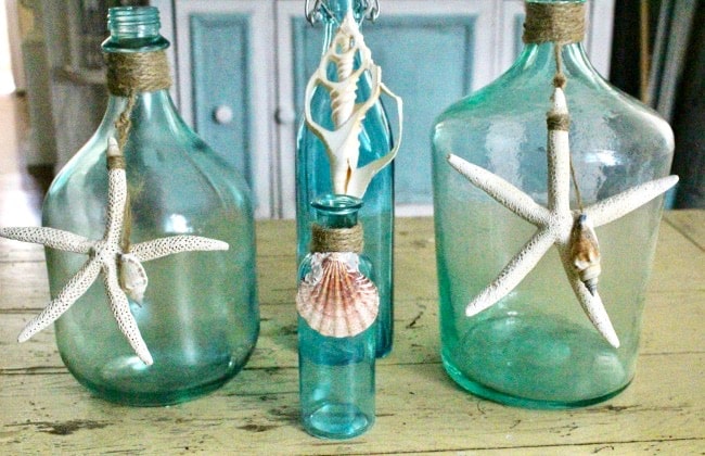 easy tutorial on how to turn glass bottles into beautiful aqua beauties with a stained glass look.