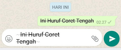 huruf coret tengah whatsapp