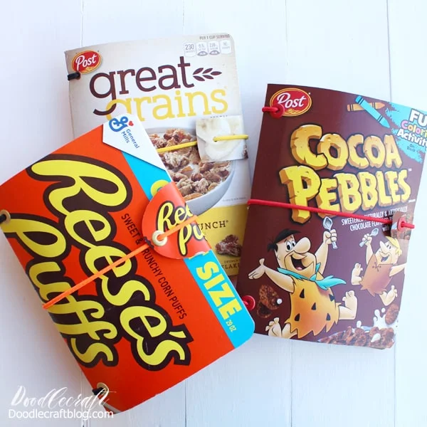 Cereal Box Refillable Journals Upcycled Craft DIY!   Make a cereal box refillable journal for the perfect Earth Day crafting! These cute notebooks are perfect and can be refilled with any kind of paper you like. Turn a cereal box into a refillable notebook for sketching, drawing and note taking.