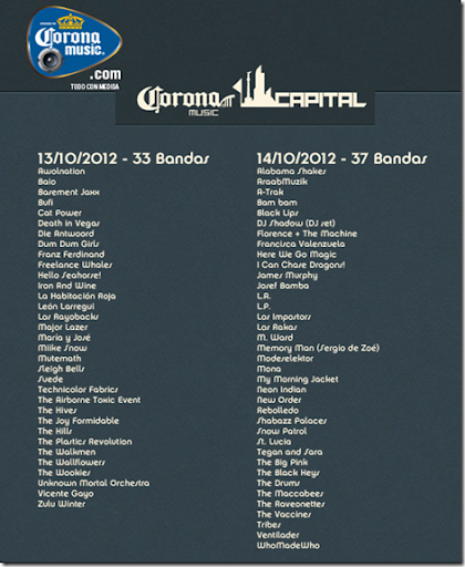 corona capital 2012 mexico df cartel oficial de bandas a presentarse en cartelera