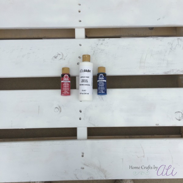 red white and blue paint used for pallet project