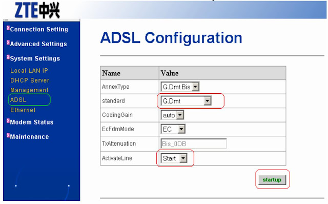 ADSL Configuration Window