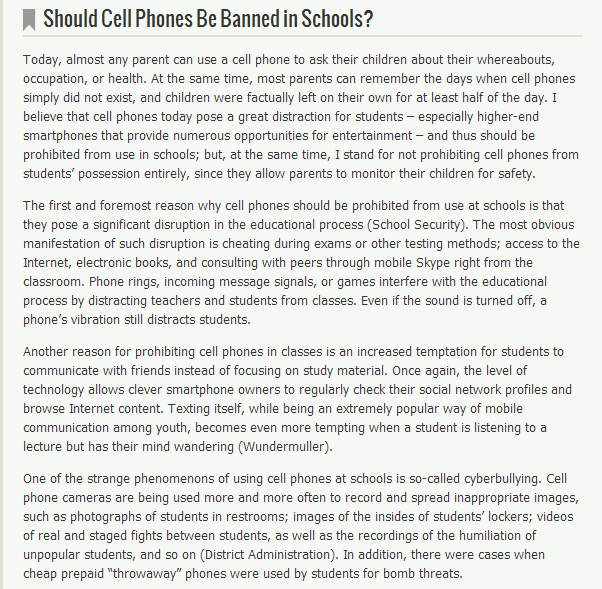 Persuasive Essay: Should Cell Phones Be Allowed in Schools