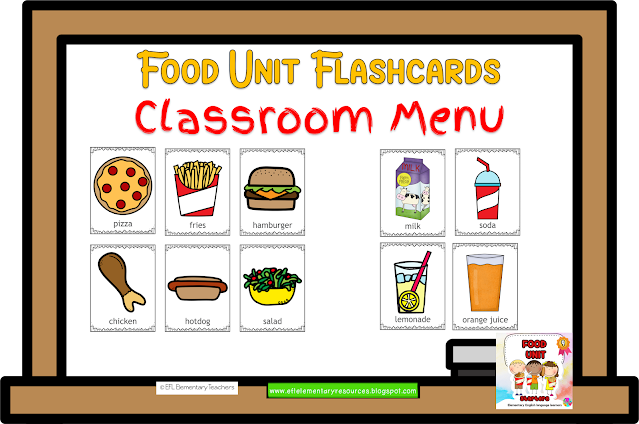 food unit menu with flashcards