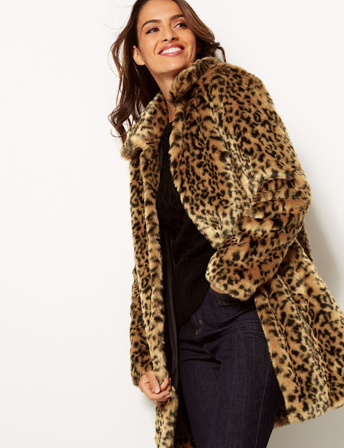 marks and spencer animal print faux fur coat