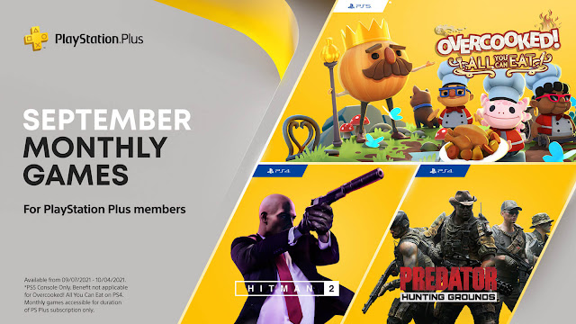 playstation plus hitman 2 overcooked all you can eat predator hunting grounds ps4 plus ps5 sony interactive entertainment ghost town games team 17 io interactive warner bros. interactive entertainment illfonic playstation mobile inc september 2021