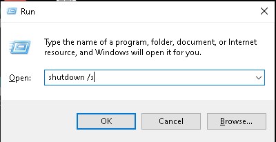 Shut down windows 10 using Run dialog box