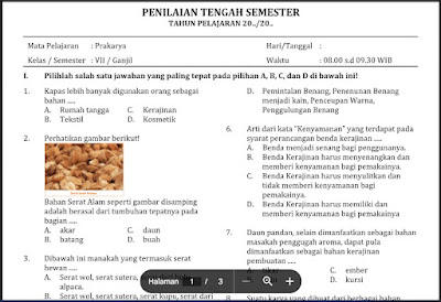 Contoh [Lengkap] Soal PTS Prakarya Kelas 7 Semester 1 2023