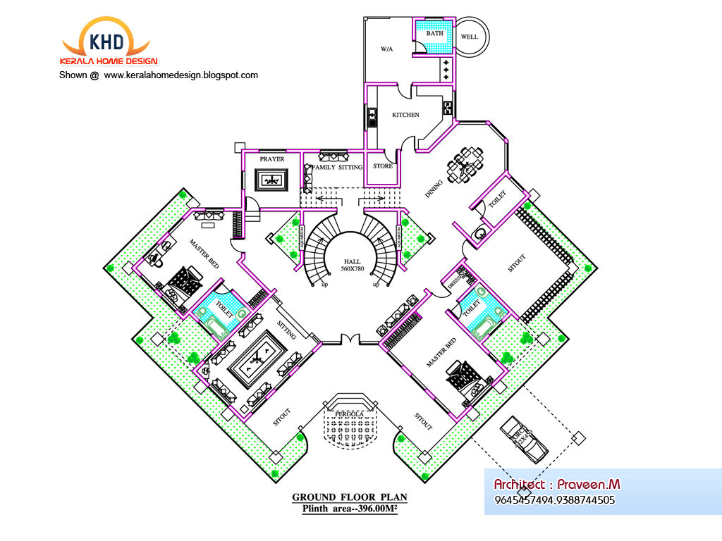 Home plan and elevation 6544 Sq Ft Kerala home design Home plan and elevation 6544 Sq Ft Kerala home design