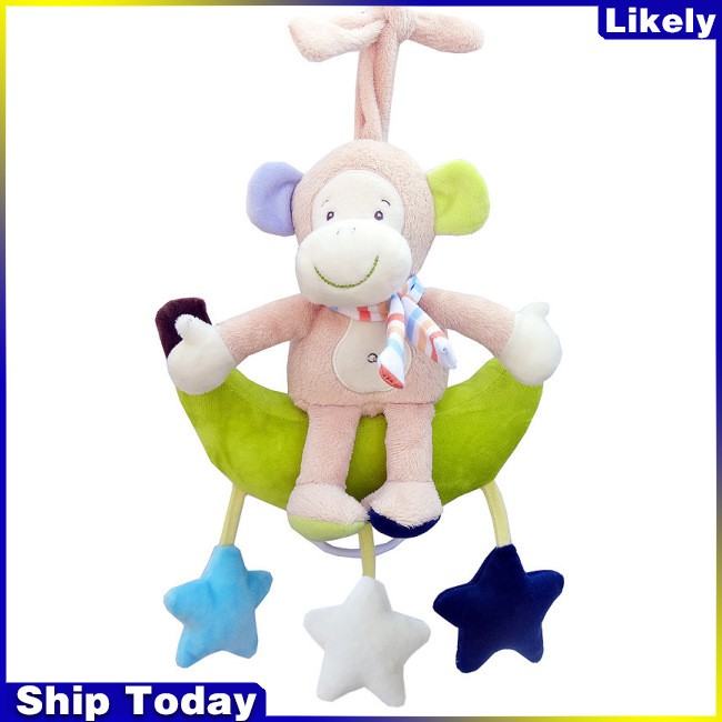 like Baby Wind-up Musical Stuffed Animal Stroller Crib Hanging Bell with Music Box Plush Toy Gift for Infant