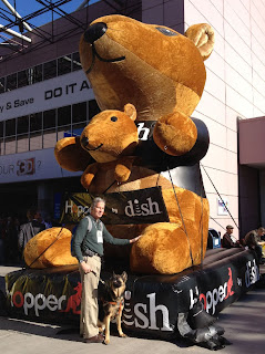 Mike and Tank examining a 20 foot stuffed kangaroo