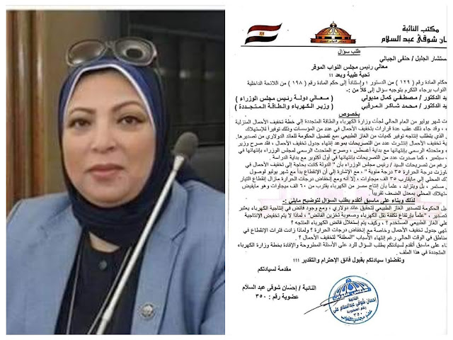 الدكتورة إحسان شوقى عضو البرلمان تحرك عاجل لمعرفة أسباب تخفيف الأحمال حتى الآن - الناشر المصرى