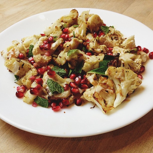 Warm Cauliflower Salad with Tahina, Pomegranate and Mint