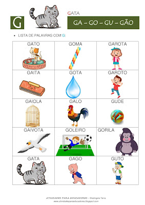 Lista de palavras com a família silábica da letra G