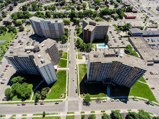 four high rise Stoney Creek Tower apartment buildings 