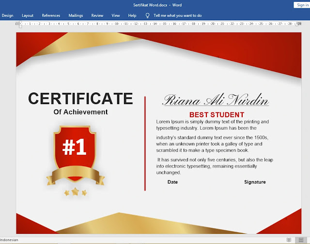 download template sertifikat word gratis