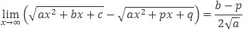 Bentuk baku limit di titik tak hingga dalam bentuk akar, dengan rumus b-q/(2akar a)