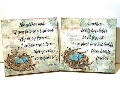 bird nest mixed media, painted bird eggs, nest sign, mother's hold the children's hands