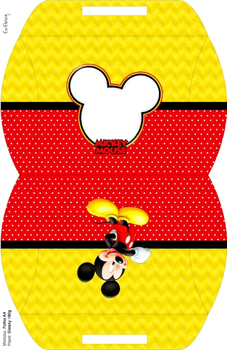 Mickey en Fondo Amarillo con Zigzags y Rojo con Lunares: Cajas para Imprimir Gratis.