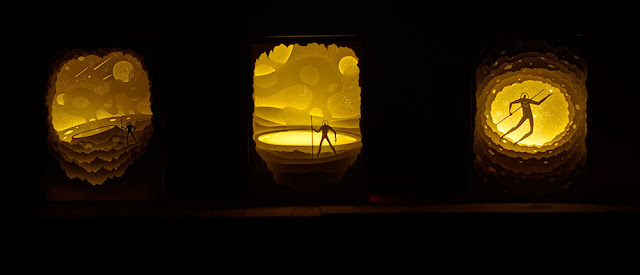 Green Pear Diaries, arte, dioramas,  dioramas iluminados, corte de papel, Hari y Deepty