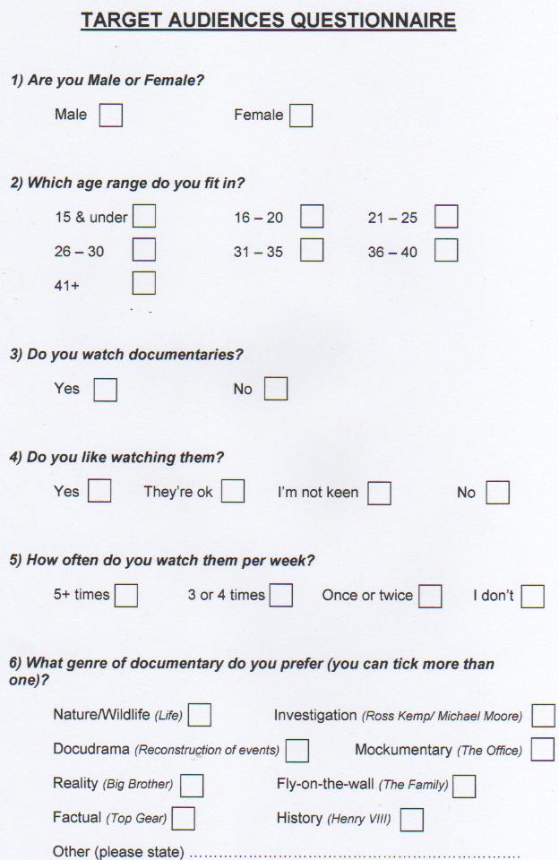 ... Coursework - Documentaries: Target Audience Questionnaire + Results