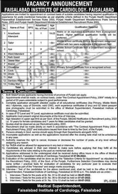 Latest Jobs Opportunities Faisalabad Institute of Cardiology-May-2022