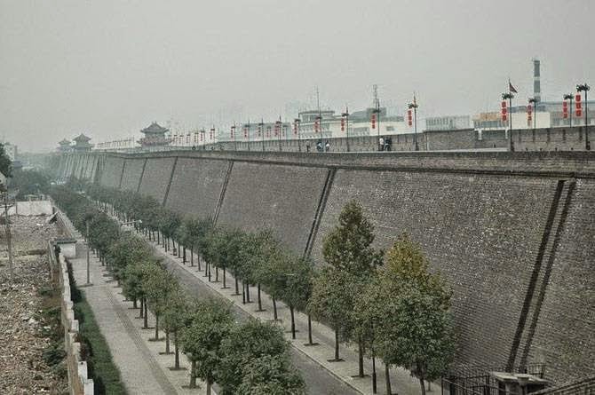 Walking along the ancient City wall in Xi'an, China