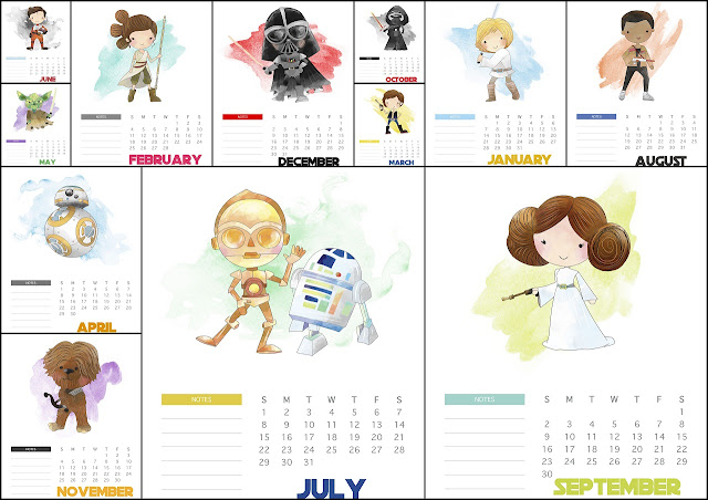 Free Printable 2018 Star War Calendar. 