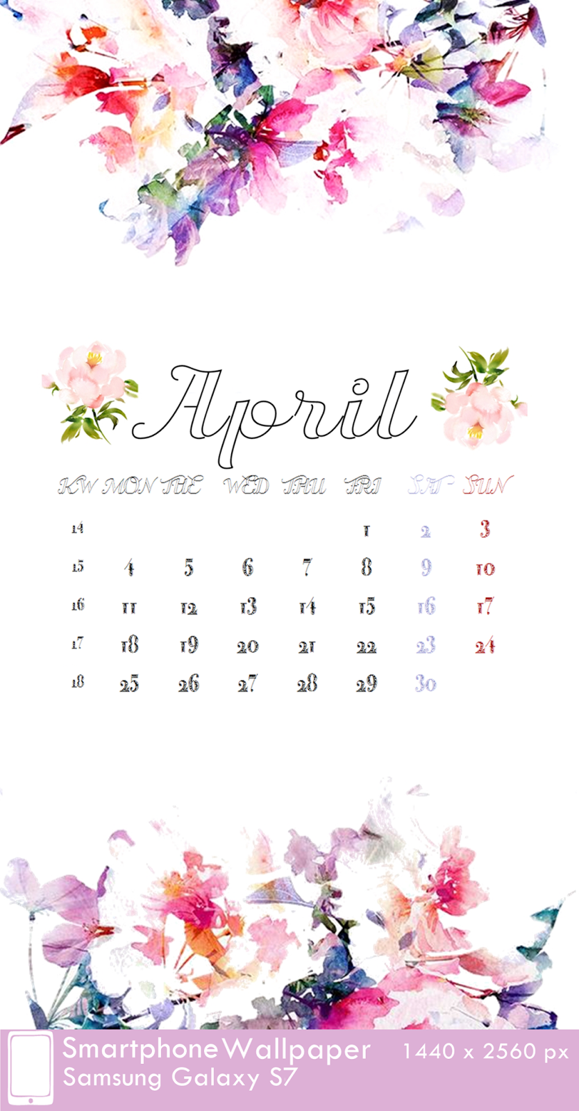 Samsung Galaxy S7 Wallpaper Calendar April 2016 fest 1440 x 2560 px