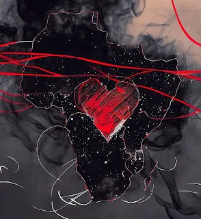 red heart rising out of smoke inside Africa